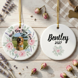 Best Dog Mum Floral Wreath Watercolor Keepsake Ceramic Tree Decoration