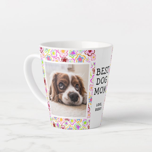 Best Dog Mum Flower Pattern Photo  Latte Mug (Left Angle)