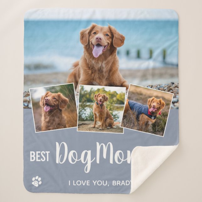 Best Dog Mum Grey 4 Photo Collage Sherpa Blanket (Front)