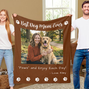 Best Dog Mum Paws Brown Pet Photo Fleece Blanket