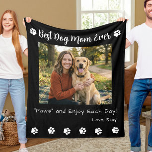 Best Dog Mum Paws Pet Black Photo Fleece Blanket