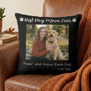 Best Dog Mum Paws Pet Photo Black Cushion