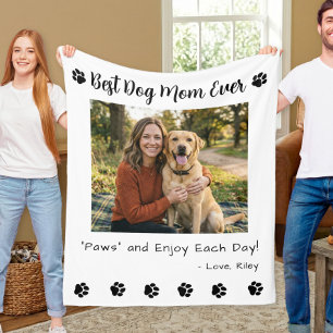 Best Dog Mum Paws Pet White Photo Fleece Blanket