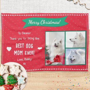 Best Dog Mum Pet Photo Collage Christmas Tea Towel