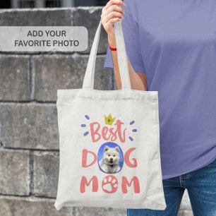 Best Dog Mum Pet Photo Paw Print Cute Pink Text Tote Bag