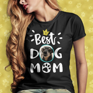Best Dog Mum Pet Photo Paw Print Cute White Text T-Shirt
