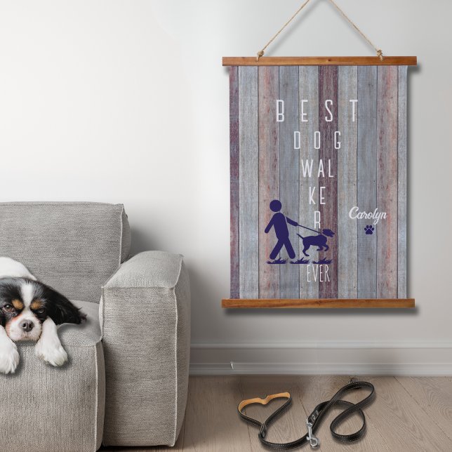 Best Dog Walker Ever Wood Topped Wall Tapestry (This Best Dog Walker Ever tapestry can be personalized! It's the perfect gift for your fave Walker!)