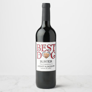 Best Dog Wedding Wine Label With Pets Photo