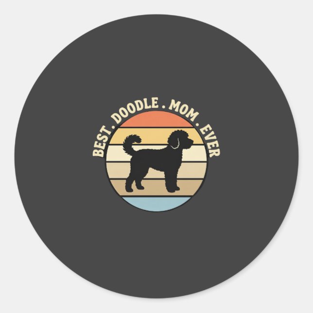 Best Doodle Mum Ever Retro Dog Classic Round Sticker (Front)