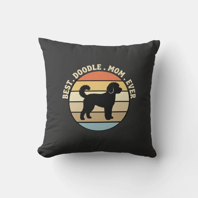 Best Doodle Mum Ever Retro Dog Cushion (Front)