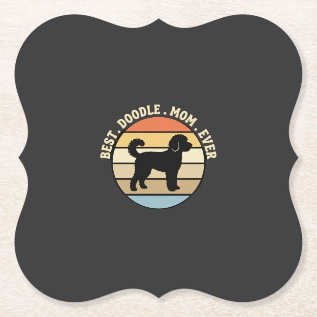 Best Doodle Mum Ever Retro Dog Paper Coaster (Front)