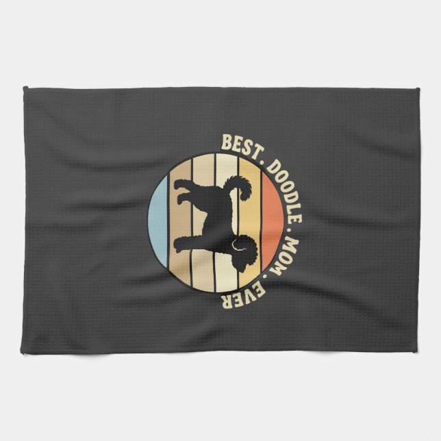 Best Doodle Mum Ever Retro Dog Tea Towel (Horizontal)