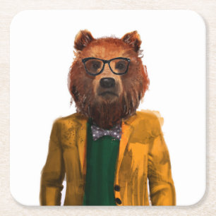 Best Dressed Bear Square Paper Coaster