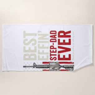 Best Effin Step-Dad Ever Patriotic Vintage Vector_ Beach Towel