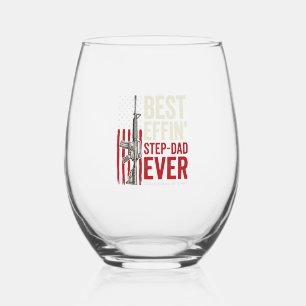 Best Effin Step-Dad Ever Patriotic Vintage Vector_ Stemless Wine Glass