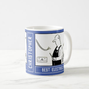 Best Electrician Cartoon with Name Choice. Coffee Mug
