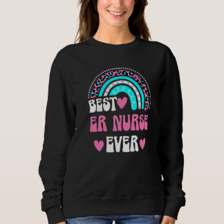 Best ER Nurse Ever Groovy Cute Leopard Rainbow Sweatshirt