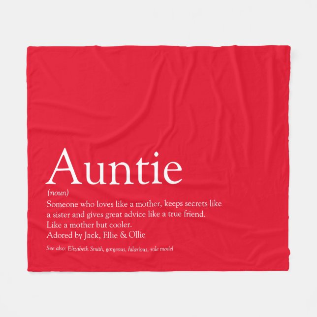 Best Ever Aunt Auntie Definition Cool Red Fun Fleece Blanket (Front (Horizontal))