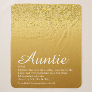 Best Ever Aunt Auntie Definition Gold Glitter Sherpa Blanket