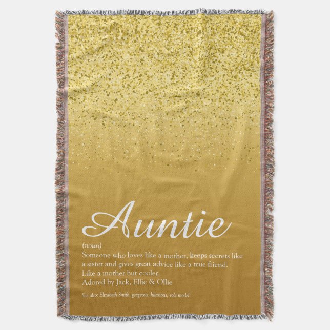 Best Ever Aunt Auntie Definition Gold Glitter Throw Blanket (Front Vertical)