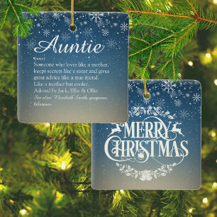 Best Ever Aunt, Auntie Definition Snowflakes Ceramic Ornament