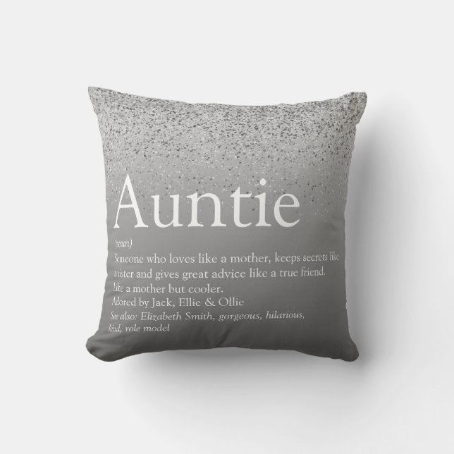 Best Ever Auntie Aunt Definition Silver Glitter Cushion (Front)