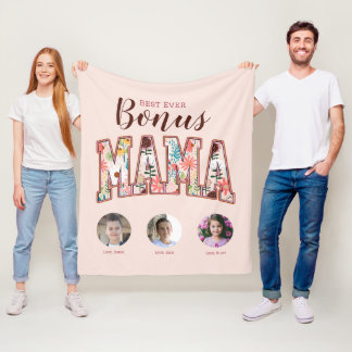 Best Ever Bonus Mama Three Photo Mother's Day Fleece Blanket