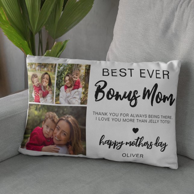 Best Ever Bonus Mum | 3 Photo Lumbar Cushion (Creator Uploaded)