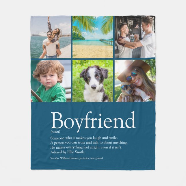 Best Ever Boyfriend Definition 6 Photo Collage Fleece Blanket (Front)
