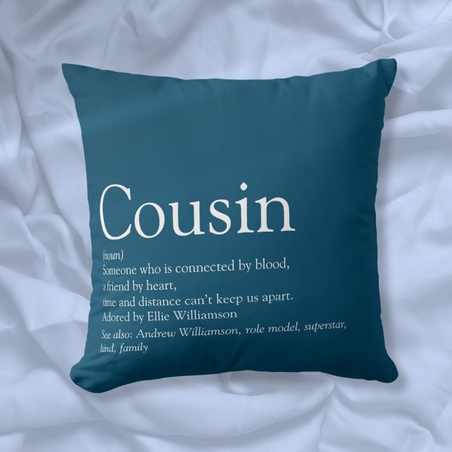 Best Ever Cousin Definition Blue Fun Cushion (Best Ever Cousin Definition Blue Fun Throw Pillow)