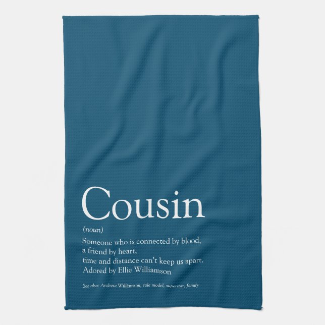 Best Ever Cousin Definition Blue Fun Tea Towel (Vertical)