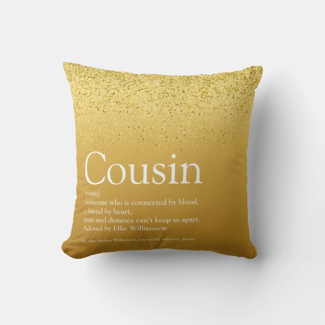 Best Ever Cousin Definition Glitzy Gold Glitter Cushion (Front)
