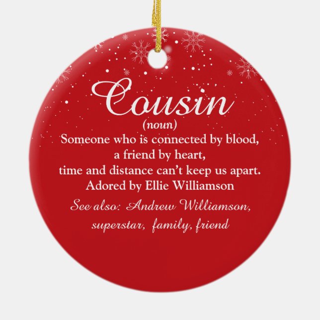 Best Ever Cousin Definition Snowflakes Photo Ceramic Tree Decoration (Back)