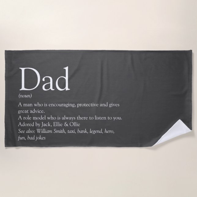 Best Ever Dad Daddy Father Definition Gray Beach Towel (Front)