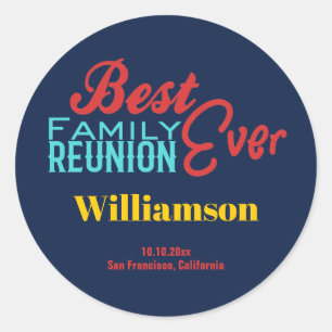 Best Ever Family Reunion Monogram Modern Blue Classic Round Sticker