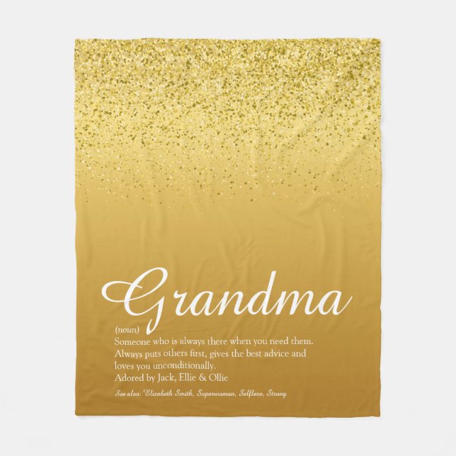 Best Ever Grandma Definition Gold Glitter Fleece Blanket (Front)