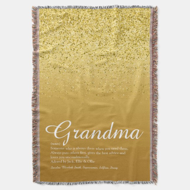 Best Ever Grandma Definition Gold Glitter Throw Blanket (Front Vertical)