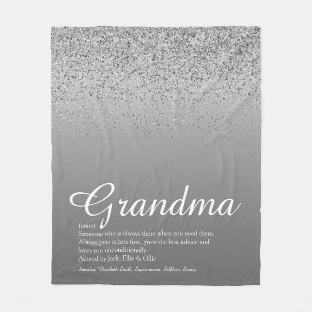 Best Ever Grandma Definition Silver Glitter Fleece Blanket (Front)