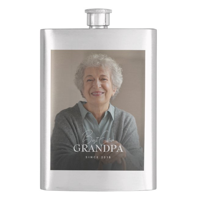 Best Ever Grandma Since 20XX Simple Elegant Photo Hip Flask (Front)