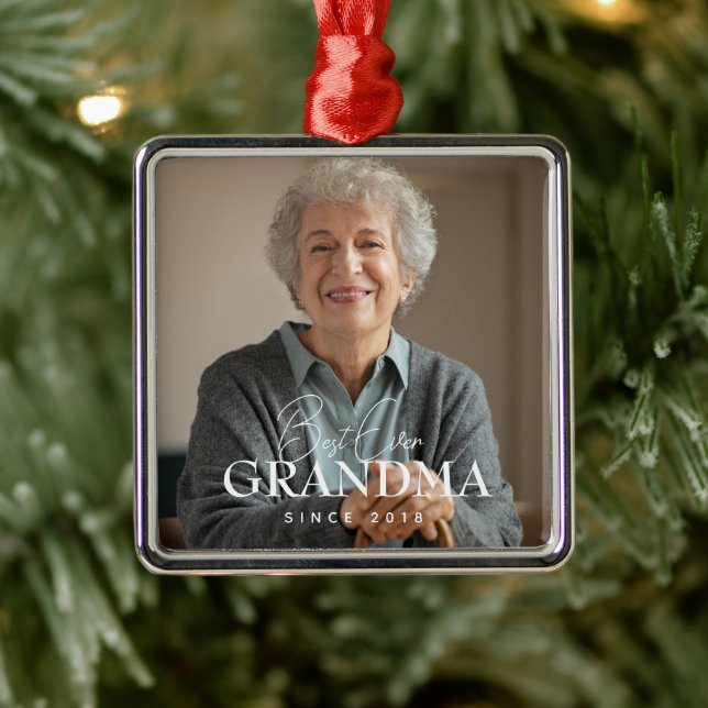 Best Ever Grandma Since 20XX Simple Elegant Photo Metal Tree Decoration (Tree)