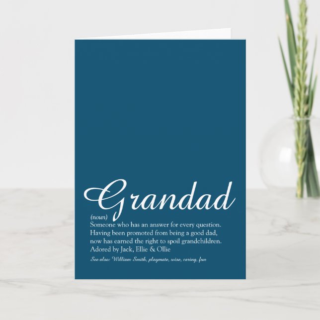 Best Ever Grandpa, Grandad, Papa Definition Script Card (Front)