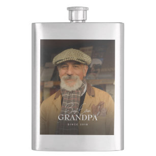 Best Ever Grandpa Since 20XX Simple Elegant Photo Hip Flask
