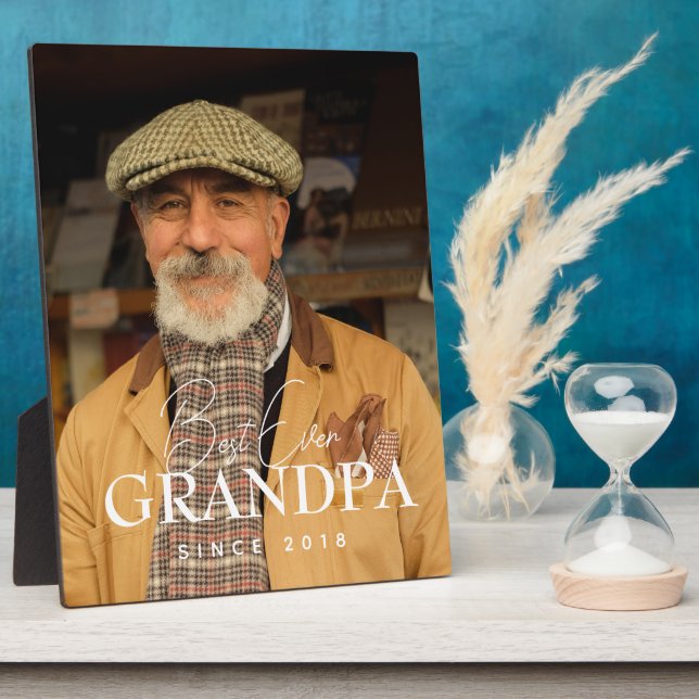 Best Ever Grandpa Since 20XX Simple Elegant Photo Plaque (Side)