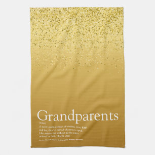 Best Ever Grandparents Definition Gold Glitter Tea Towel