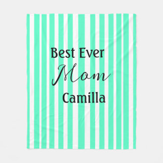Best ever mom green stripped pattern pastel neon  fleece blanket
