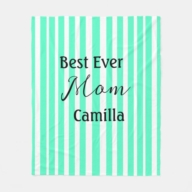 Best ever mom green stripped pattern pastel neon  fleece blanket (Front)