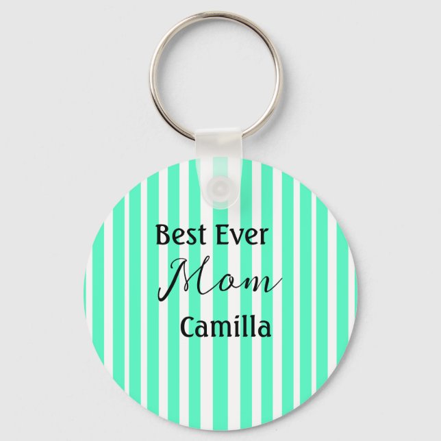 Best ever mom green stripped pattern pastel neon  key ring (Front)