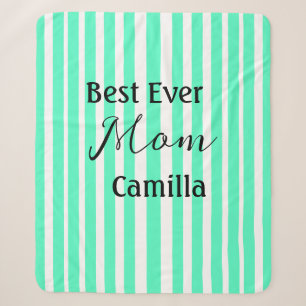 Best ever mom green stripped pattern pastel neon sherpa blanket