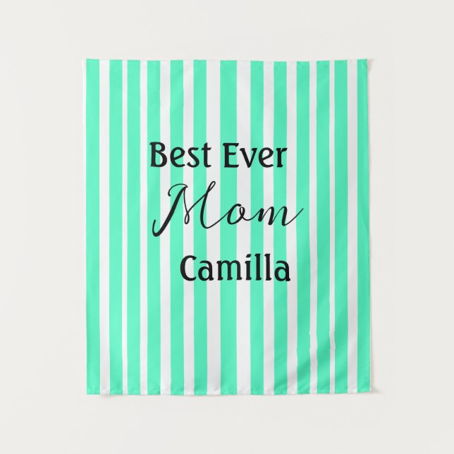 Best ever mom green stripped pattern pastel neon  tapestry (Front)