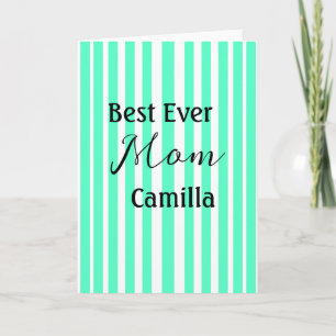 Best ever mum green stripped pattern pastel neon card
